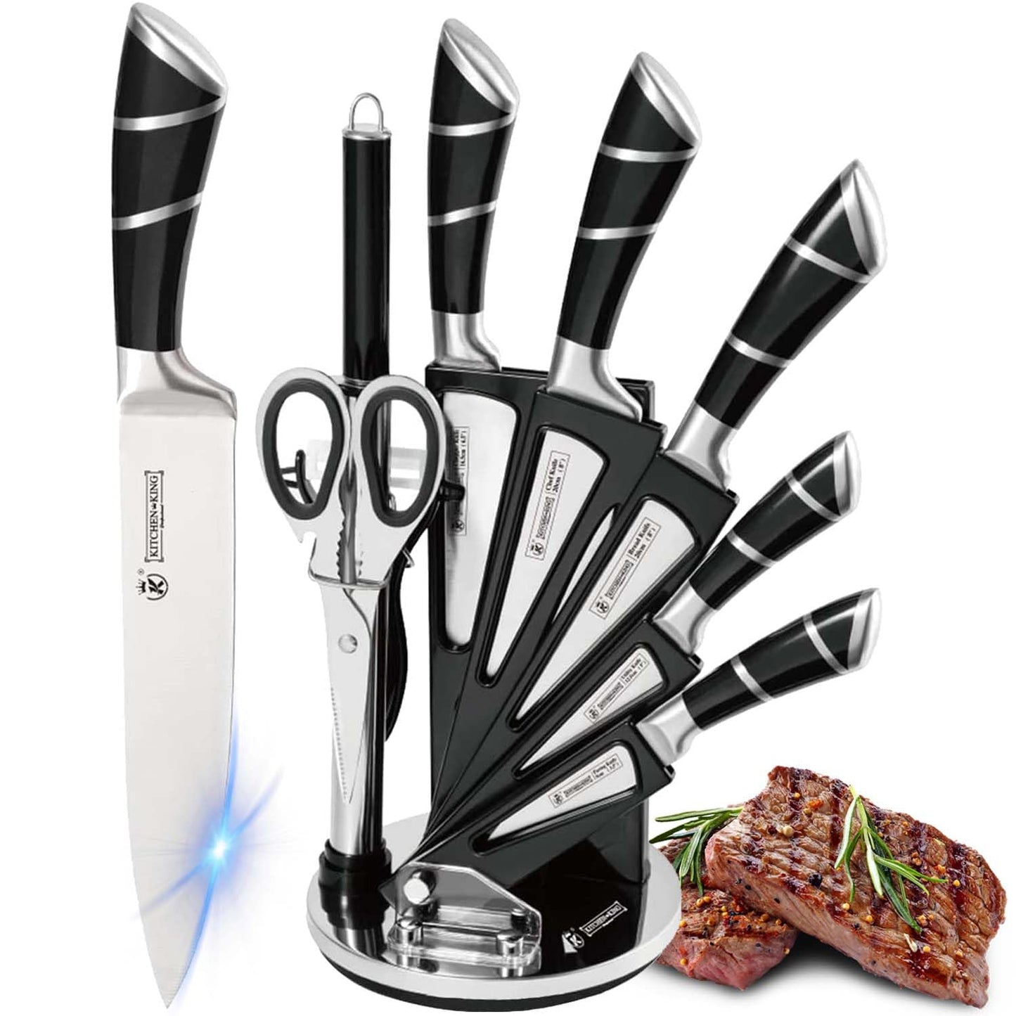 9-Piece Black Kitchen Knife Set with Block