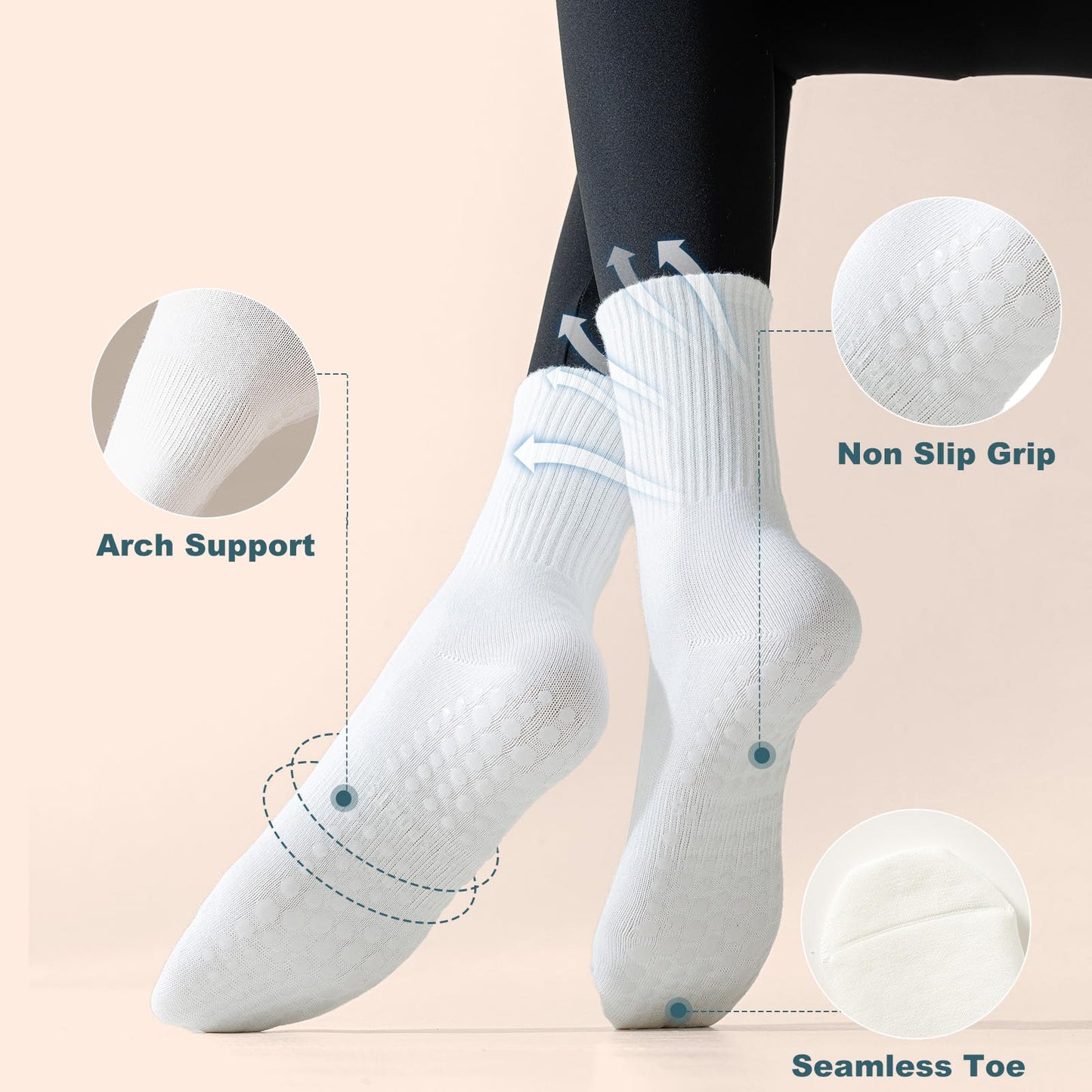 BISOUSOX Non-Slip Pilates Yoga Socks for Women