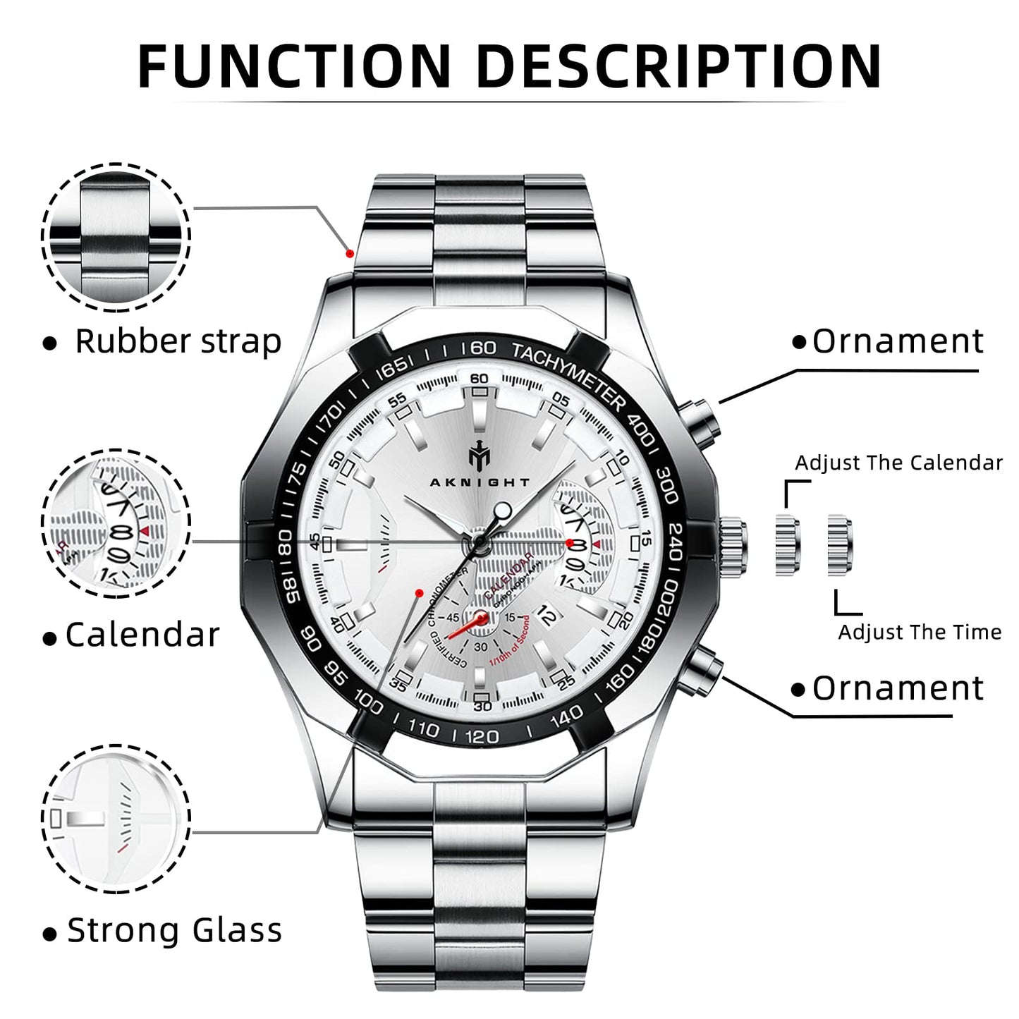 BY BENYAR AKNIGHT Watches for Men Quartz Movement Watch,Waterproof Luminous Men's Watch, Stainless Steel Strap Business Watches