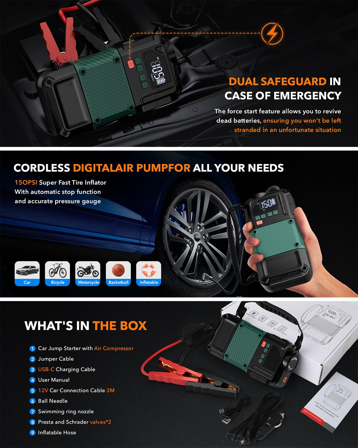 Portable Car Jump Starter and Air Compressor