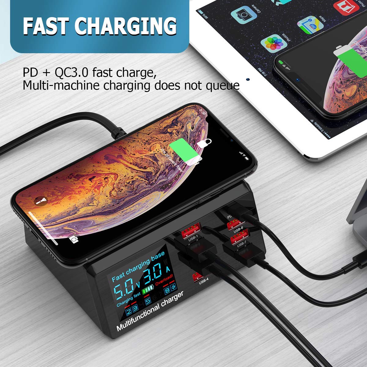 Charging Station for Multiple Devices, 100w 6-Ports Include 5USB+1QC3.0 Ports Fast Charging Station for Apple, Fit for Other Mobile Phones Brands