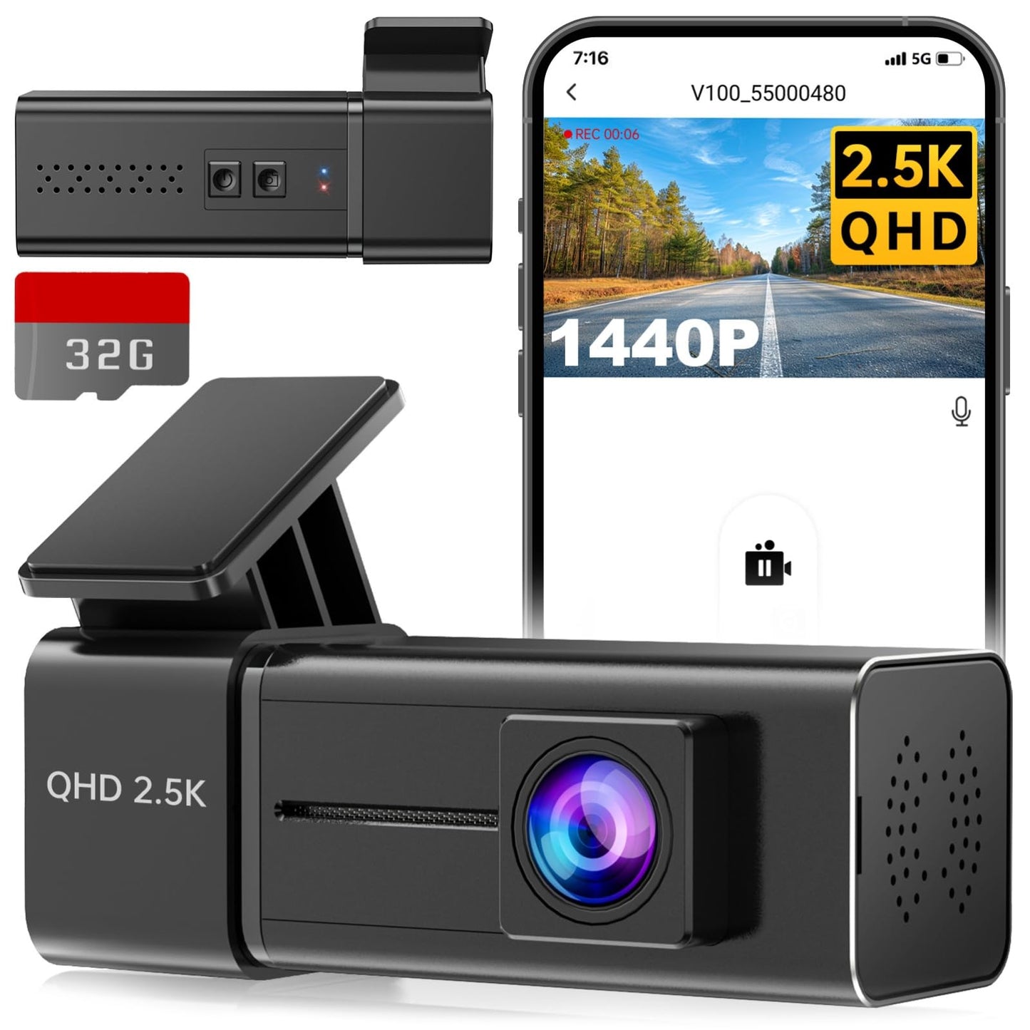 E-YEEGER 2.5K WiFi Dash Cam with Night Vision