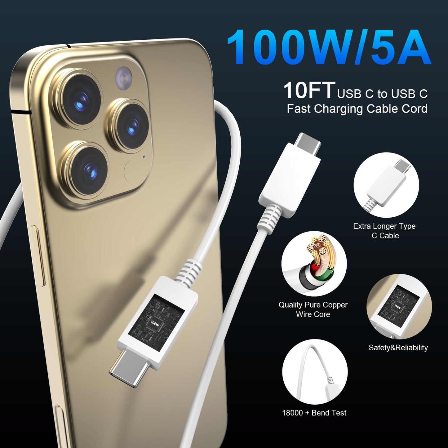 iPhone 16 Pro Max Fast Charger 10FT Cable