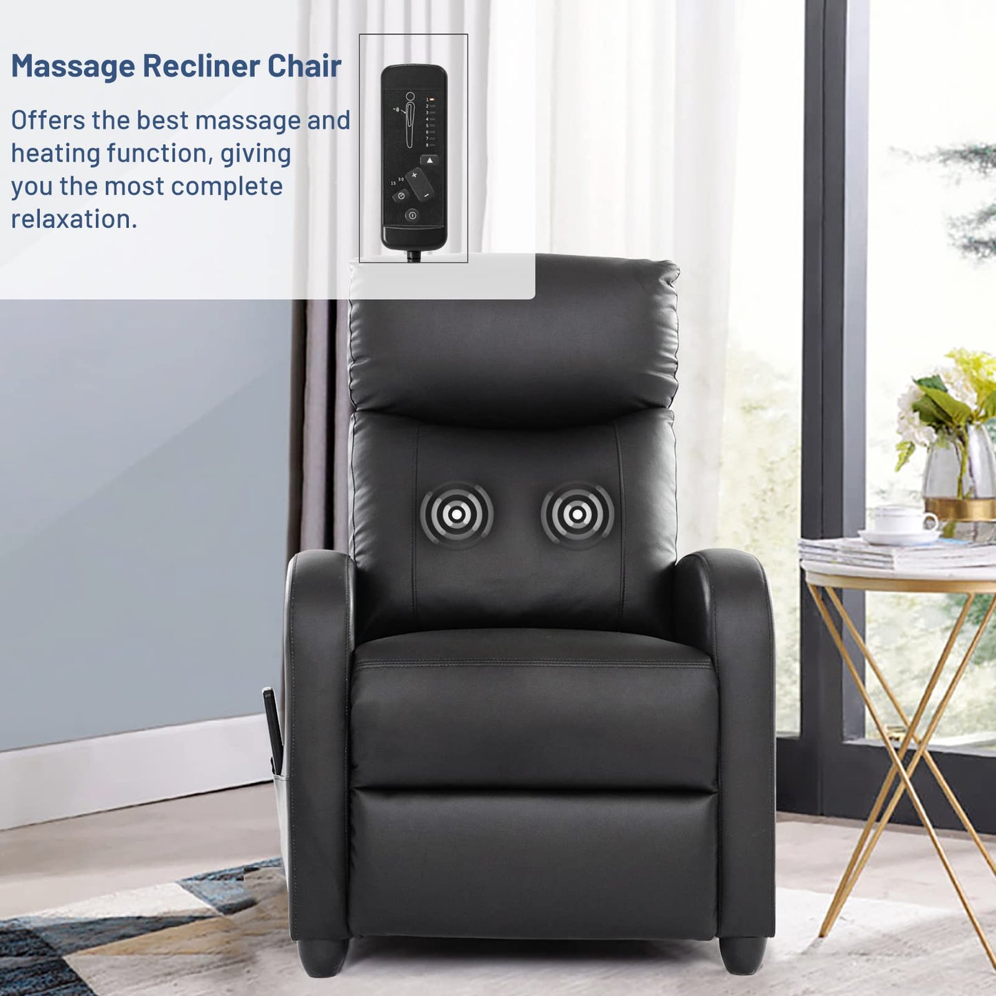 FONTOI Living Room Recliner Chair, Massage Reclining Single Sofa Adjustable Home Theater Seating with Thick Seat Cushion and High Back Padded Backrest, Black