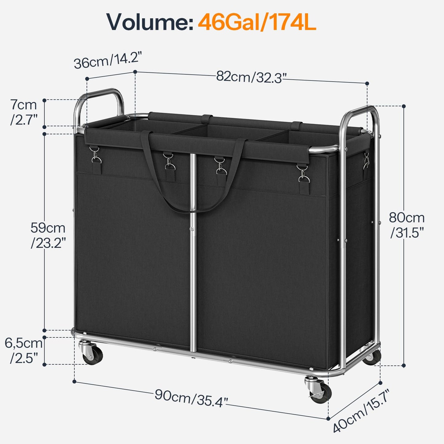 HOOBRO Rolling Laundry Basket with Wheels, 174L