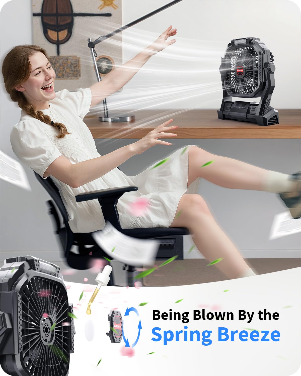 20000mAh Portable Battery Fan with LED Lantern