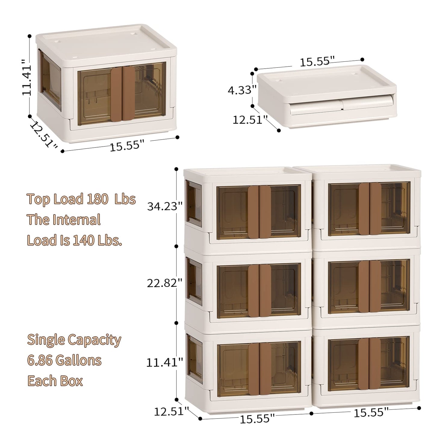 HAIXIN Stackable Storage Bins, Clear Collapsible Storage Bins with Wheels, 38Qt Storage Containers Bakers Rack Storage Shelves for Pantry Closet 6 Pack