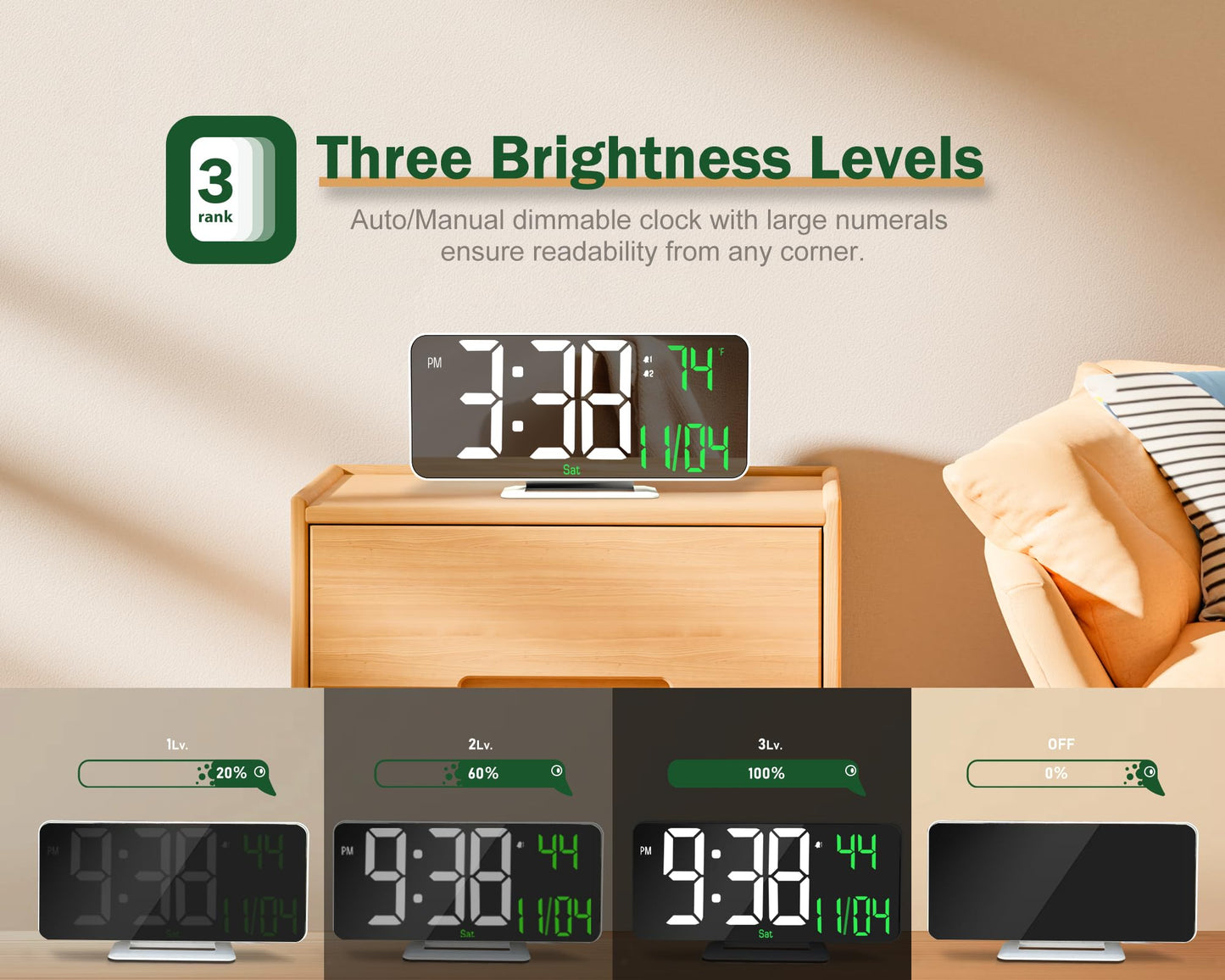 Neasroe 6.7" LED Digital Alarm Clock