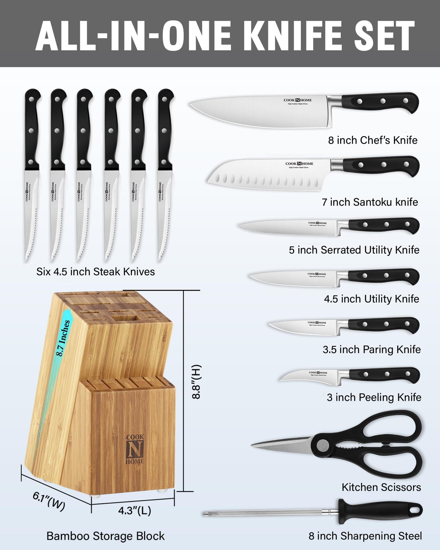 15-Piece Cook N Home Kitchen Knife Set