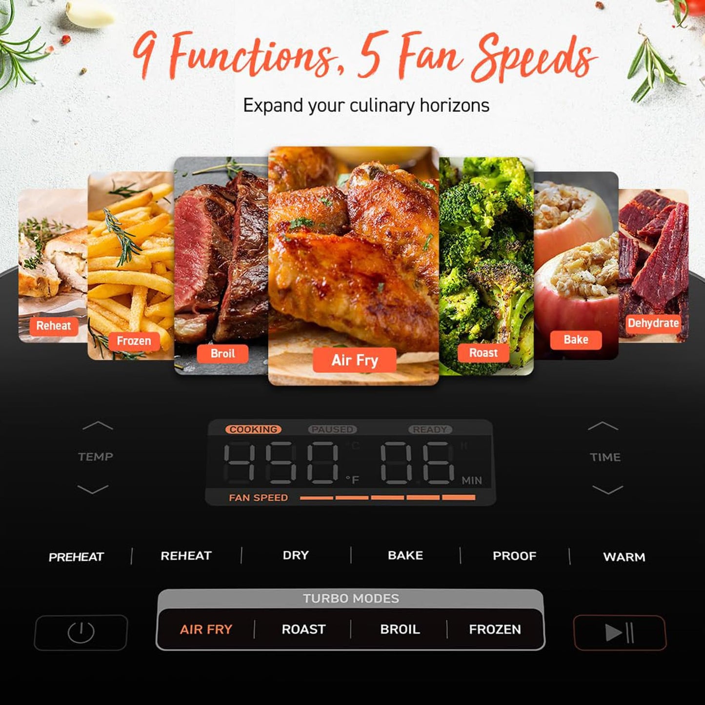 COSORI Air Fryer 9-in-1, Compact & Large 6-Qt, Premium Ceramic Coating, 90โ450ยฐF Precise Heat for Even Results, Up to 95% Less Oil*, Roast, Bake, Dry, Reheat, Frozen, Broil, Proof, 120V, TurboBlaze