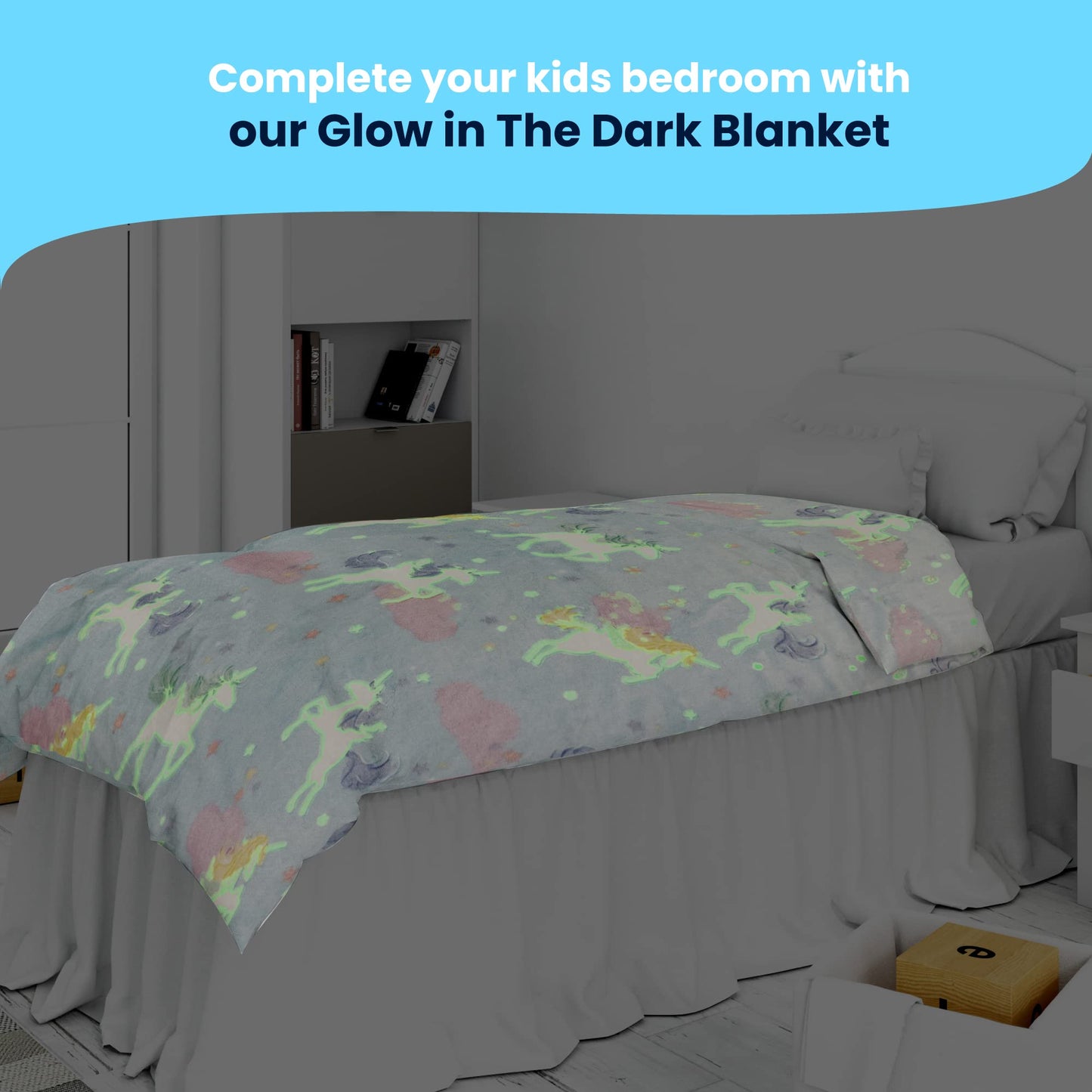 Glow in The Dark Blanket, Super Soft Blanket to Build Night Routine for Kids, Blanket That Doesn't Pill, Fray, or Fade, Comfortable Toddler Blanket for Boys and Girls, Unicorn Design