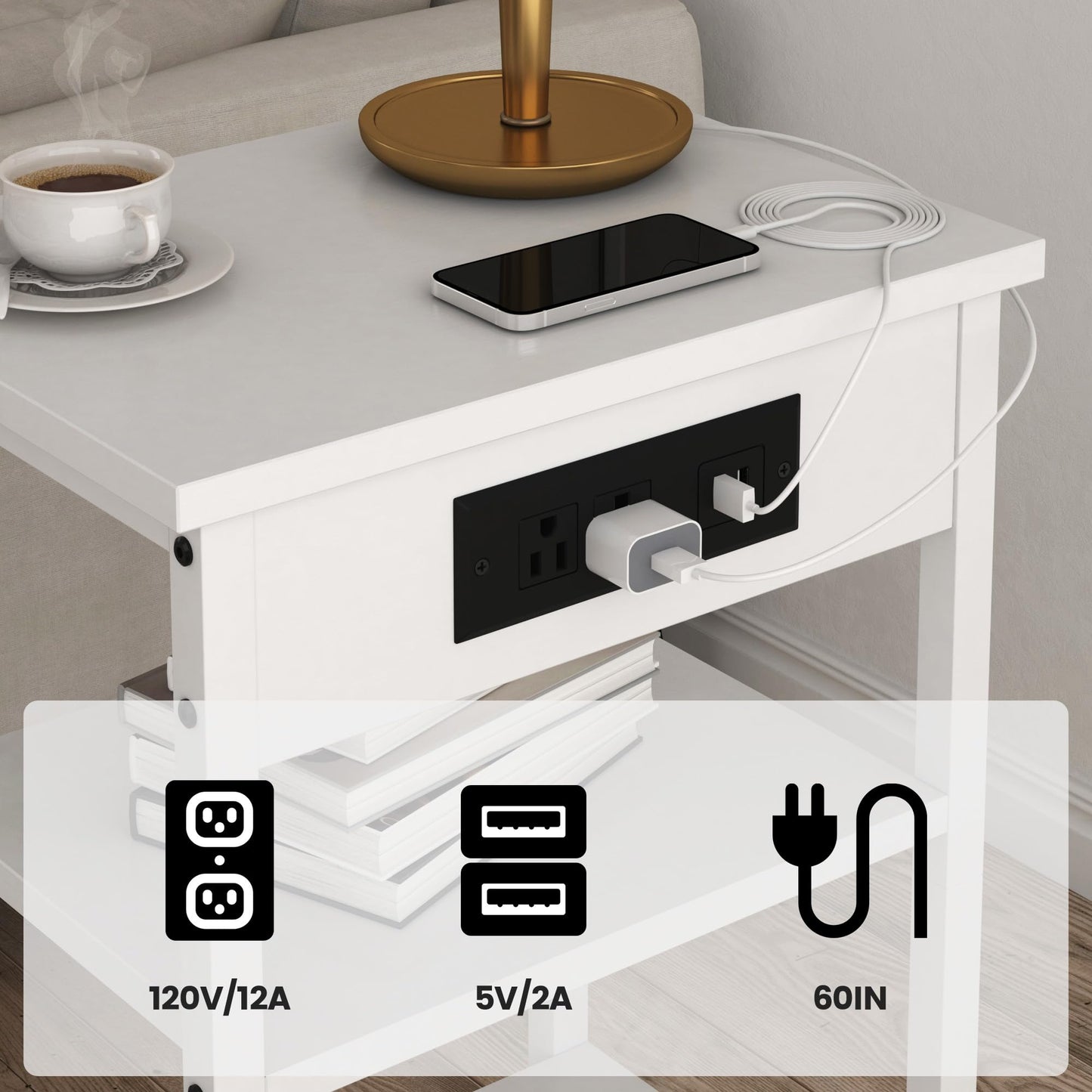 End Tables Set with USB Charging Station