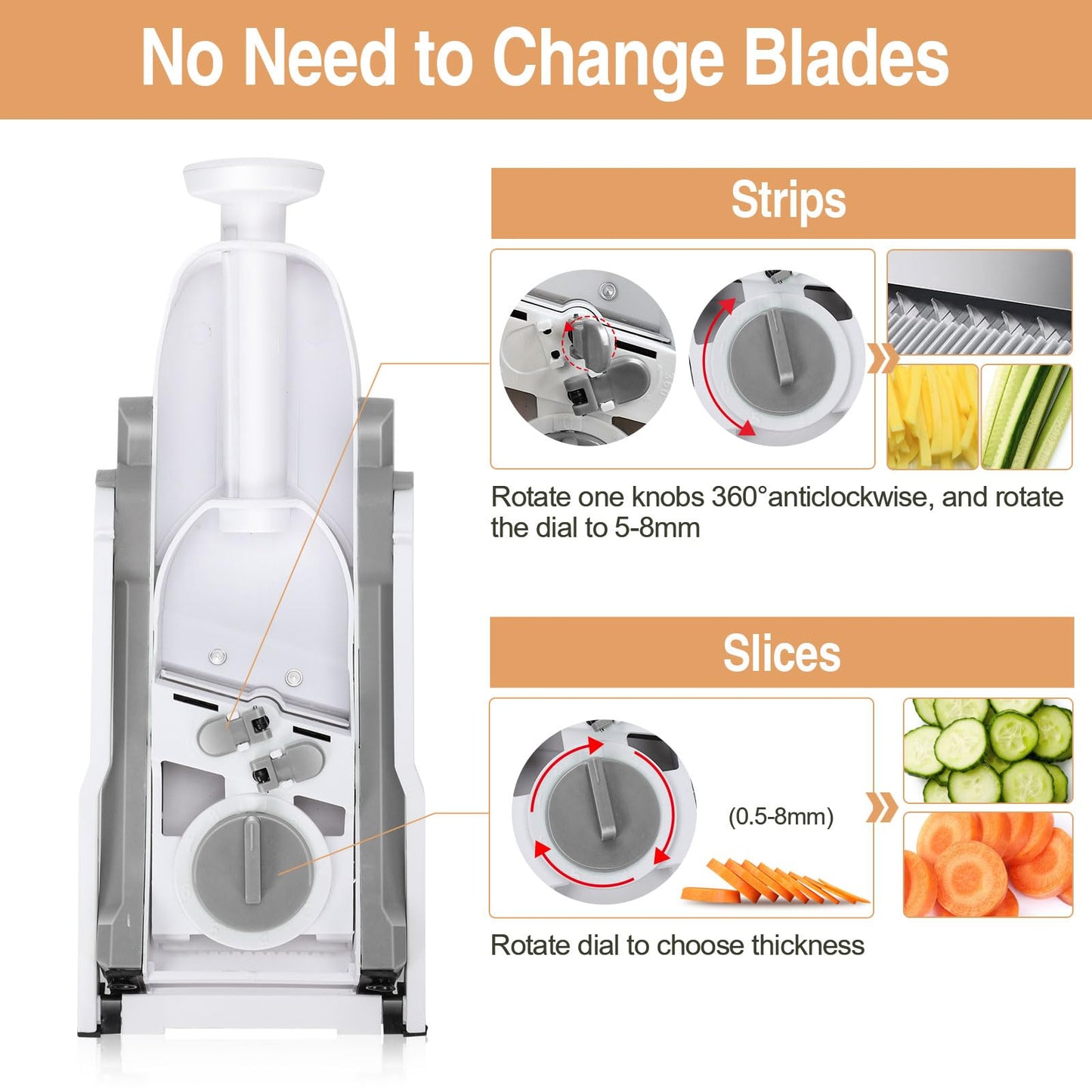 Masthome Safe Mandoline Slicer for Kitchen,Multifunctional Vegetable Slicer,Professional Kitchen Mandolin,Thickness Adjustable Vegetable Chopper with Container for Kitchen Chef Meal Prep (Gray)