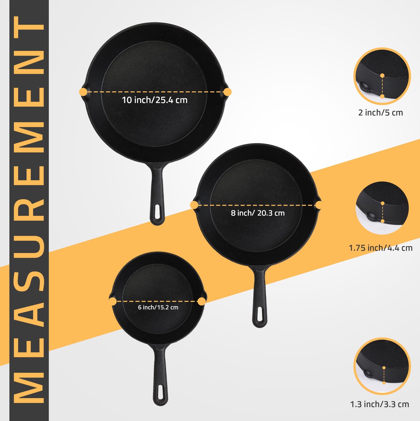 Utopia Kitchen 3-Piece Cast Iron Skillet Set
