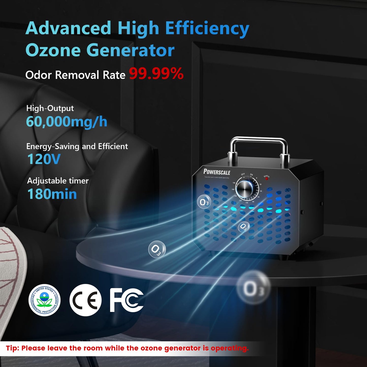 60,000 mg/h Ozone Generator for Home & Car