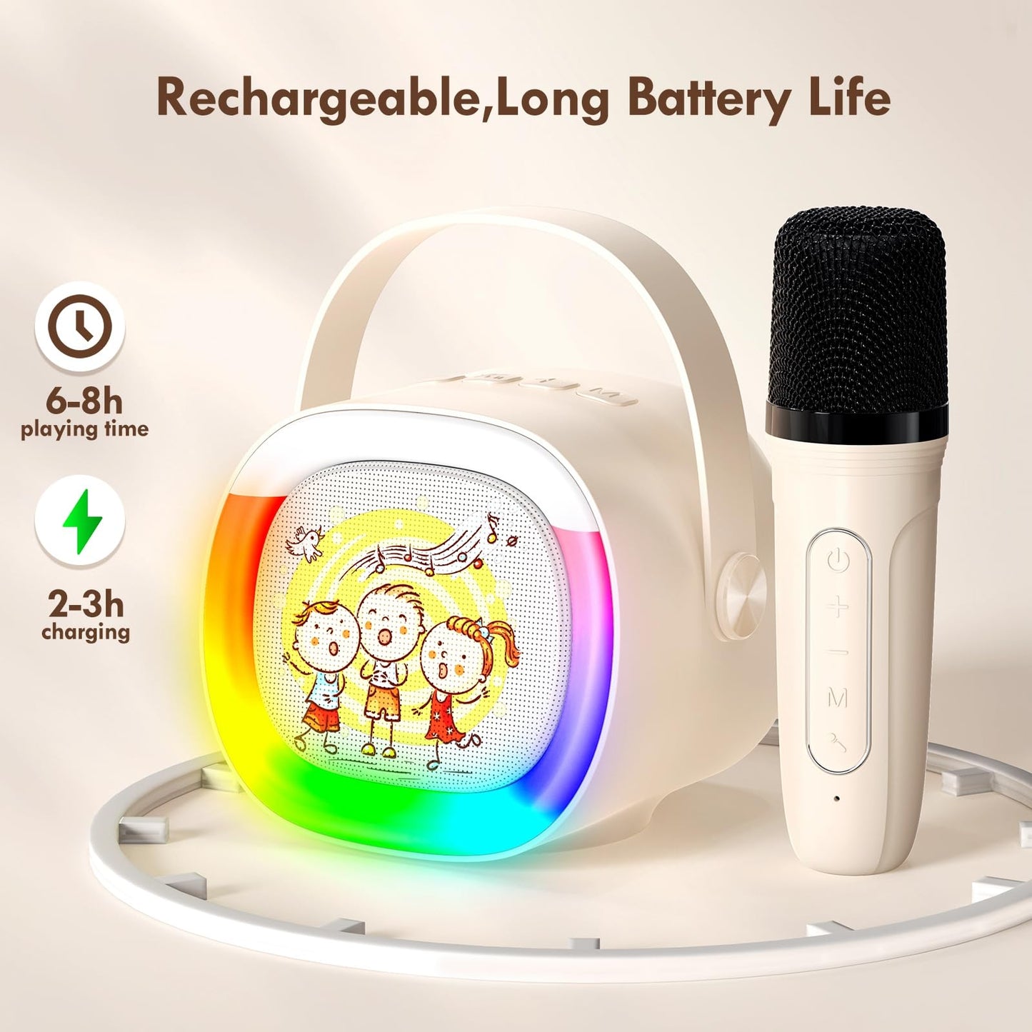 Mini Karaoke Machine with 2 Wireless Microphones