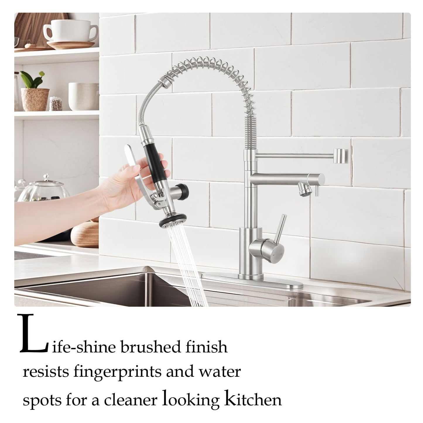 Dual Spout Kitchen Faucet with Pull Down Sprayer