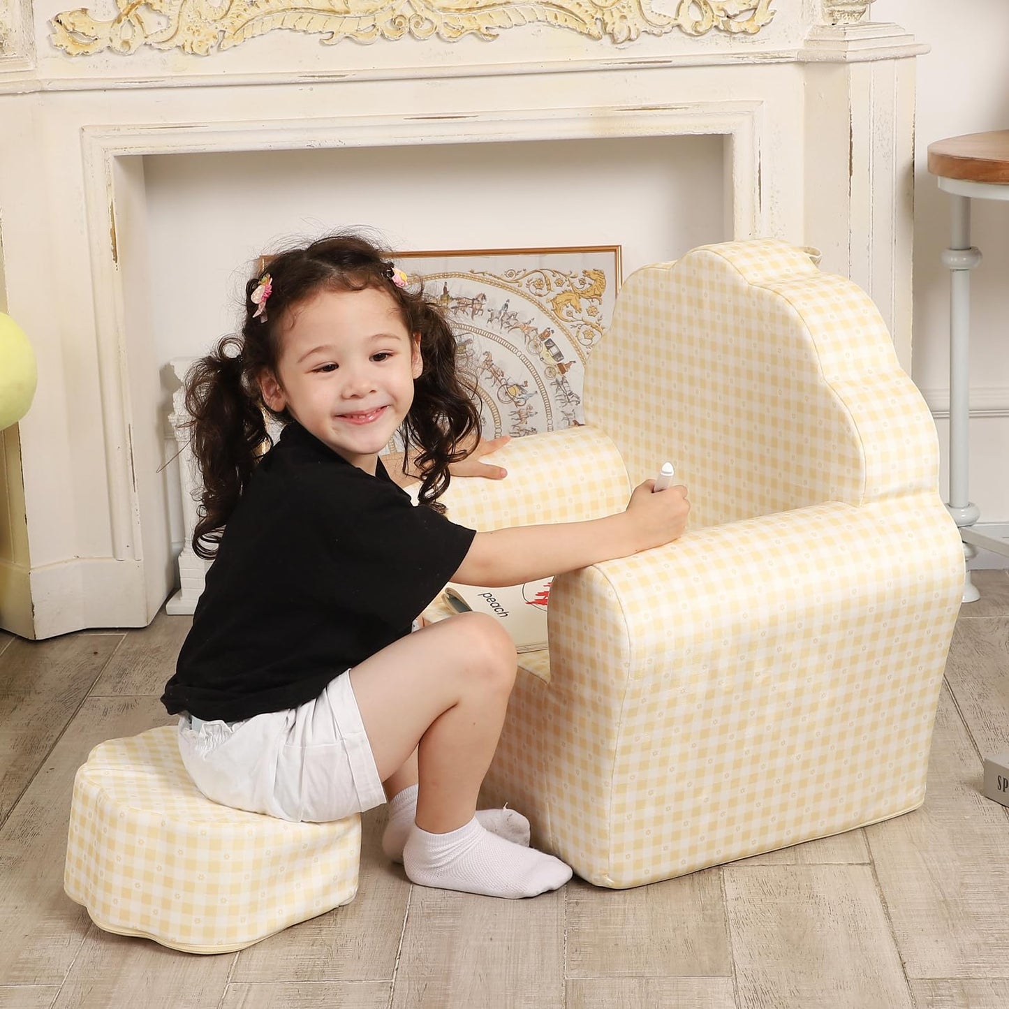 MOMCAYWEX Kids Sofa with Ottoman, Shell-Like Sofa for Boys and Girls, Yellow