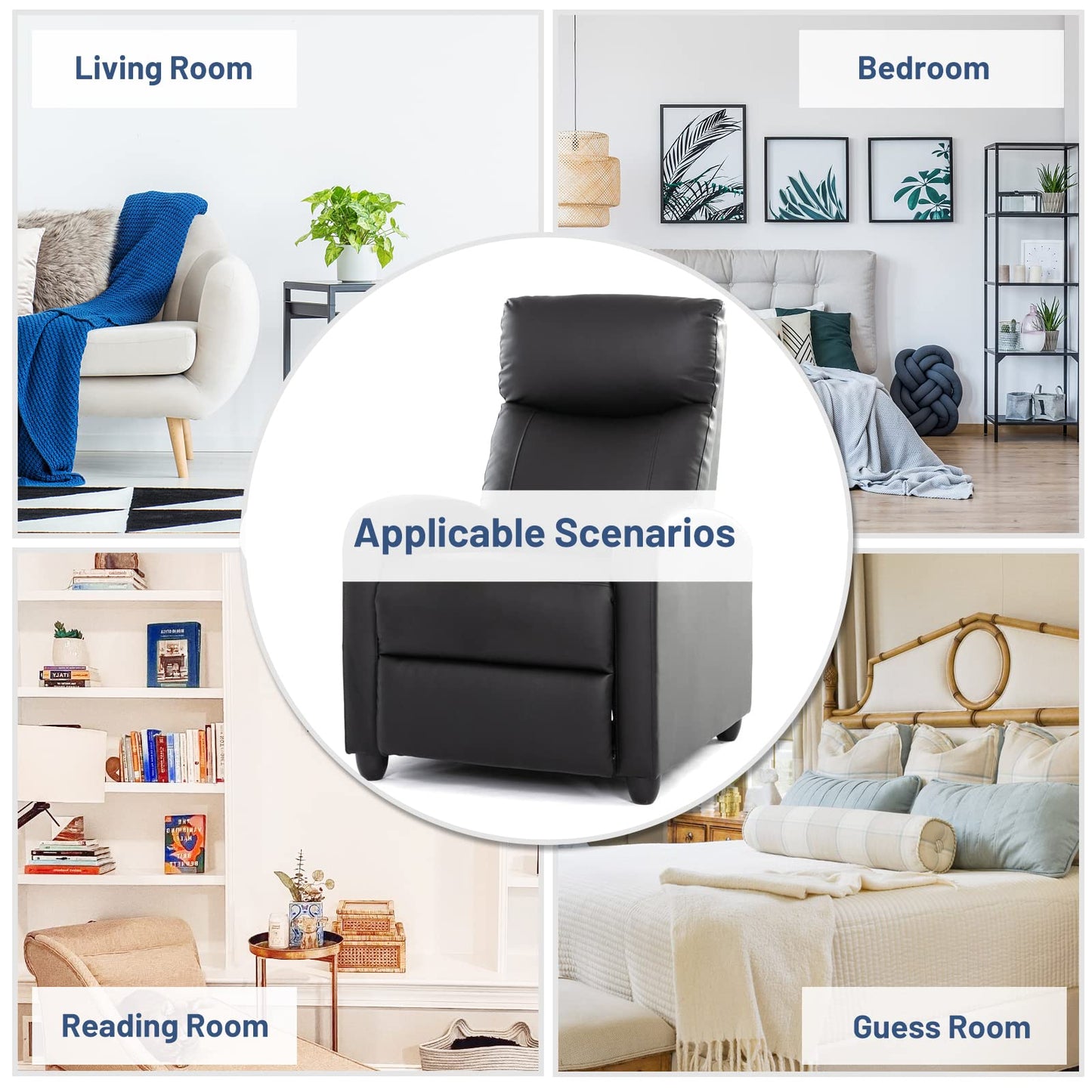 FONTOI Living Room Recliner Chair, Massage Reclining Single Sofa Adjustable Home Theater Seating with Thick Seat Cushion and High Back Padded Backrest, Black
