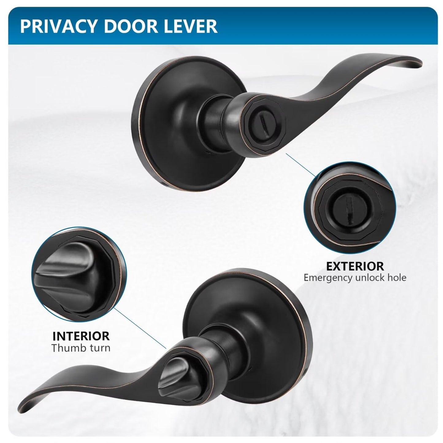 Leydebong 1 Pack Door Locks, Interior Door Knobs, Keyless Privacy Door Handles for Bathroom/Bedroom, Oil Rubbed Bronze Door Knob with Lock