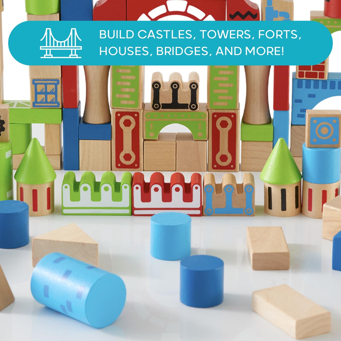 Discovery Kids 80-Piece Wooden Building Blocks Set
