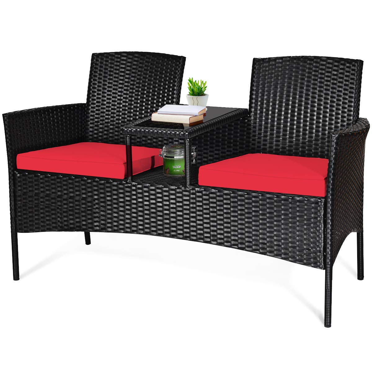 Tangkula Wicker Patio Conversation Set with Cushions