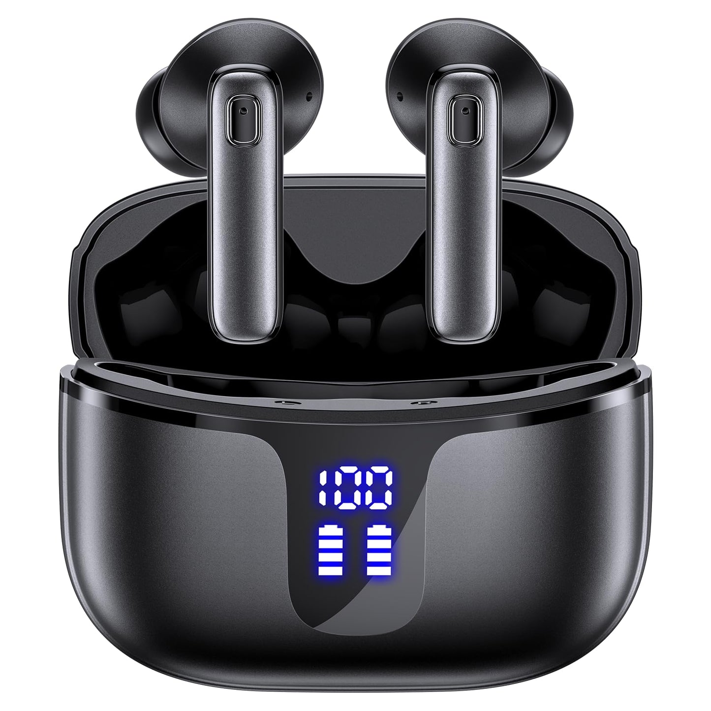 Bluetooth Headphones Ear Buds 68Hrs Playtime Wireless Earbuds Deep Bass with Mic Earphones in Ear IPX7 Waterproof Headset with Power Display Charging Case for Phone Tablet TV Business Sport Black