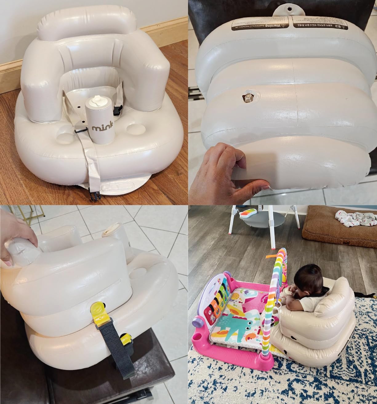MINK Inflatable Baby Seat with Built-in Pump – Floor Seat for Infants 3 Months & Up, Blow Up Baby Chair,Ideal for Sitting Up and Learning to Play (Khaki)
