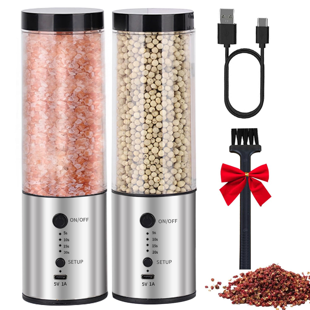 2 Pack Electric USB Rechargeable Salt and Pepper Grinders