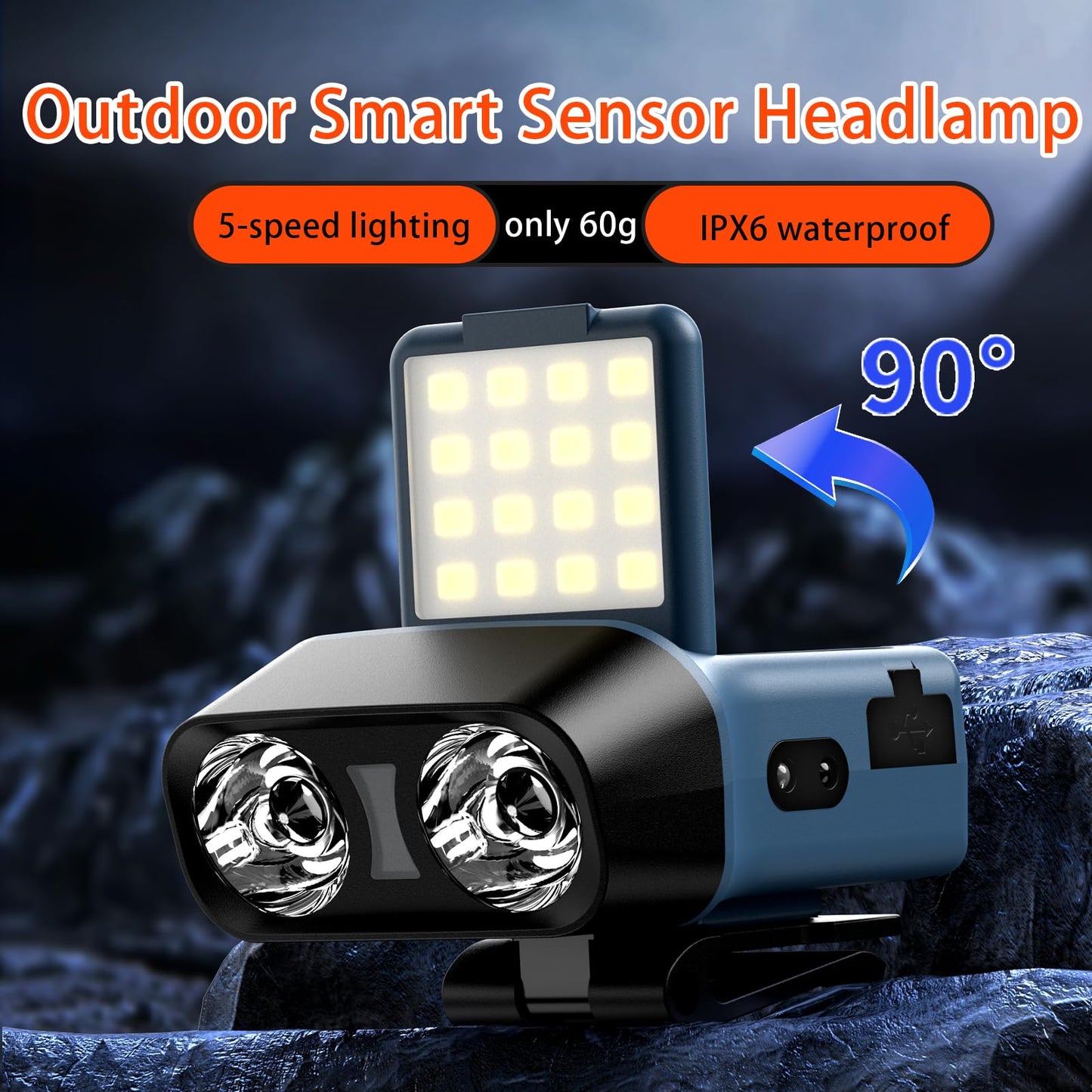 1200LM USB Rechargeable LED Headlamp for Outdoor Use