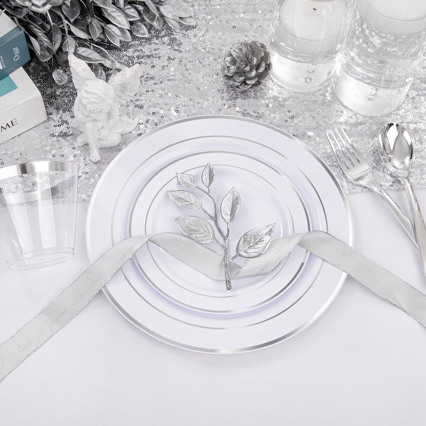 WELLIFE 300Pcs Elegant Disposable Dinnerware Set