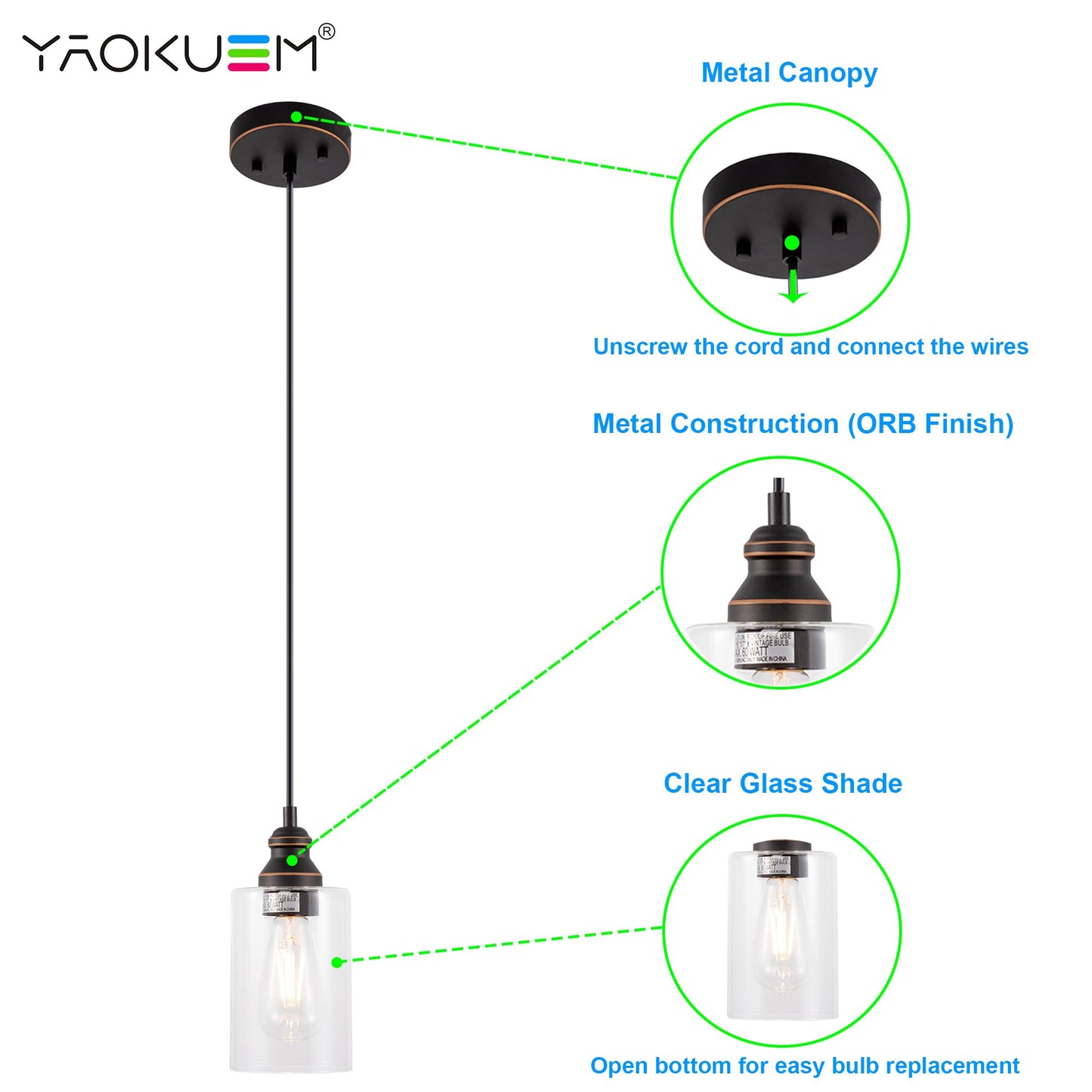 3-Pack Pendant Ceiling Lights with E26 Base