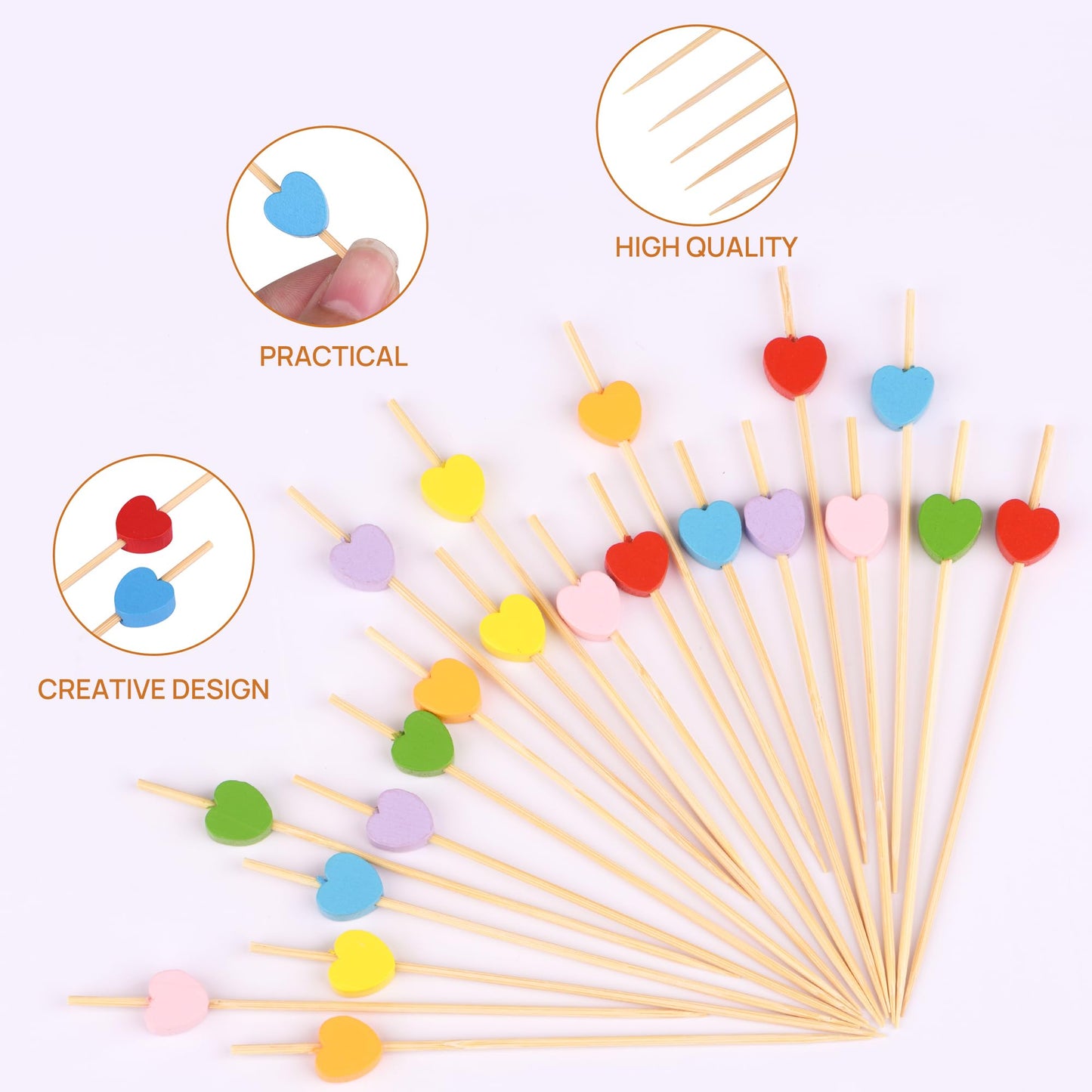 100 Pack Heart-Shaped Bamboo Cocktail Picks