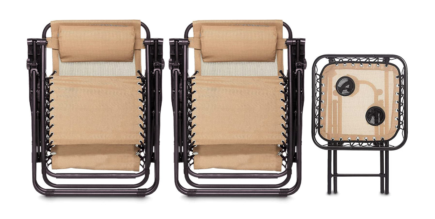 Amazon Basics Outdoor Mesh Adjustable Zero Gravity Lounge Chair Recliners with Side Table, 35 x 26 x 43 inches, Beige