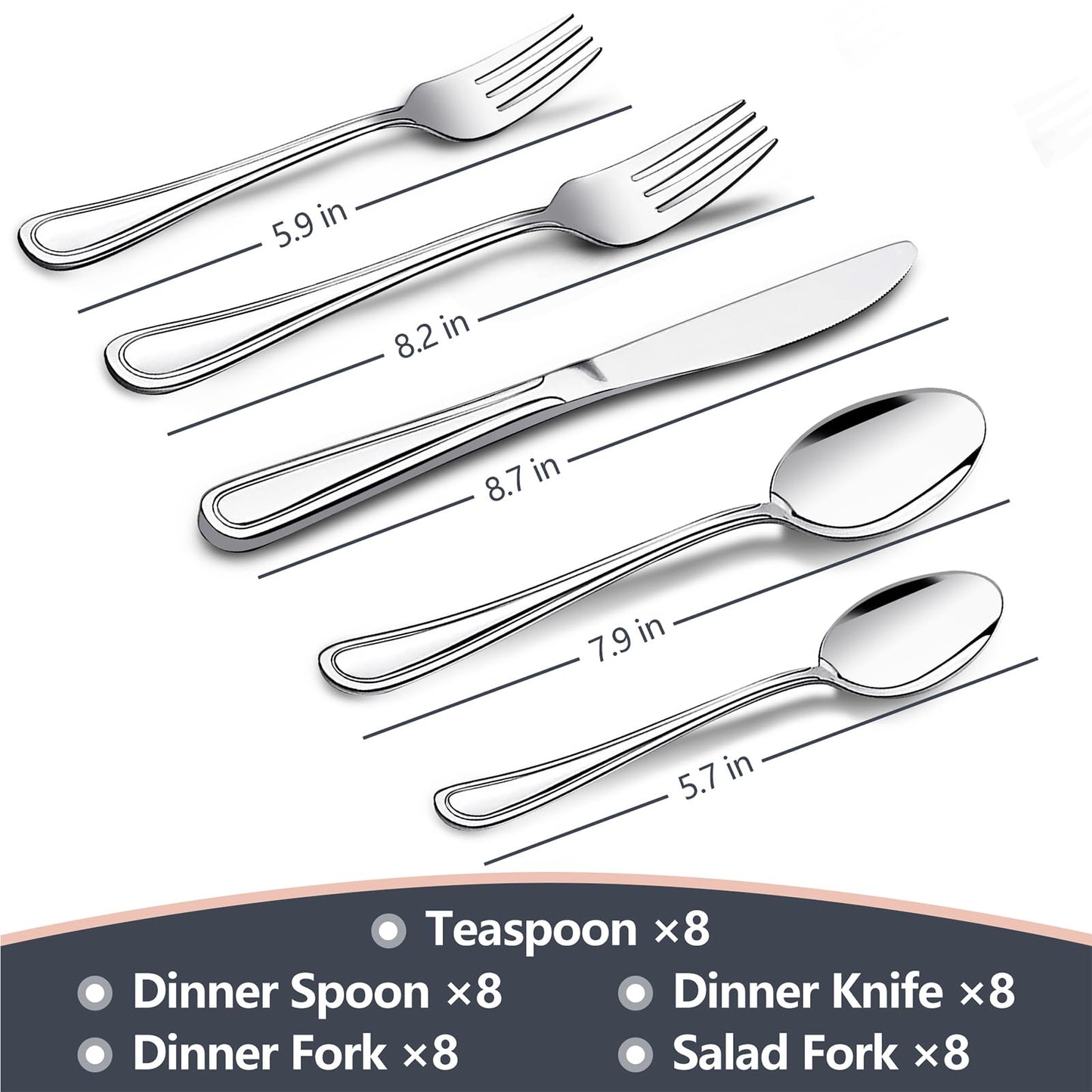 40-Piece Silverware Set for 8, Stainless Steel Flatware Cutlery Set For Home Kitchen Restaurant Hotel, Kitchen Utensils Set, Mirror Polished, Dishwasher Safe