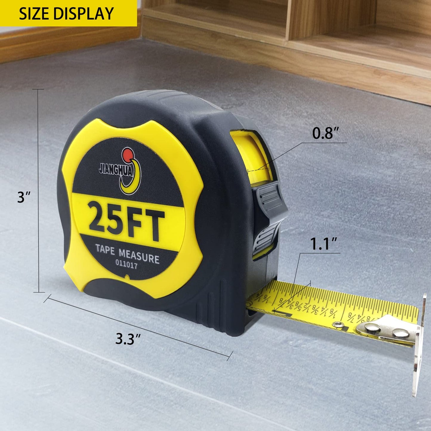 JIANGHUA Tape Measure 25FT, Retractable Measuring Tape with Fractions 1/8, Heavy-Duty Measurement Tape with Rubber Protective Casing, Both Side, Easy to Read for Construction, Carpenter, Surveyors