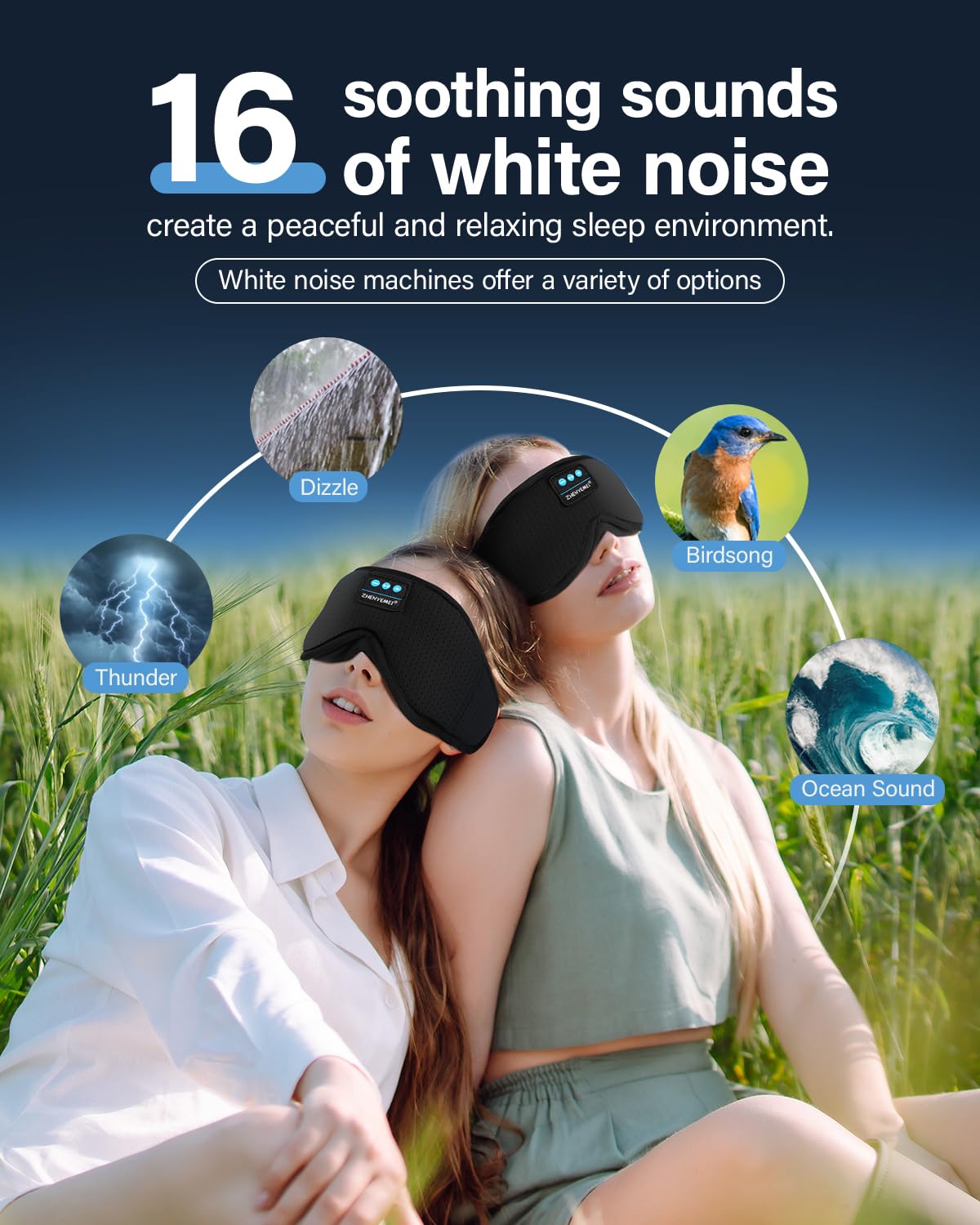 Bluetooth Sleep Headphones White Noise Sleep Mask | 3D Eye Mask for Sleeping | Relaxing Soothing Sounds | 16hrs Playingtime | Light Blocking Eye Mask | Auto - Off Timer | Best for Sleeper Black