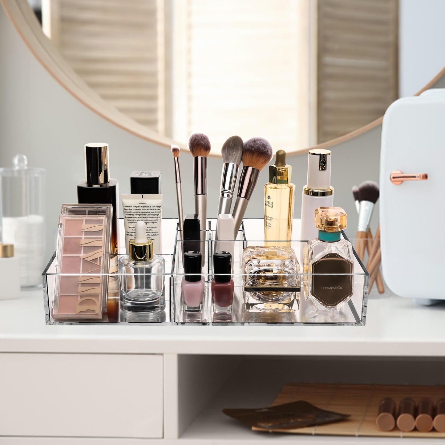 Clear Makeup Organizer with 8 Dividers for Vanity
