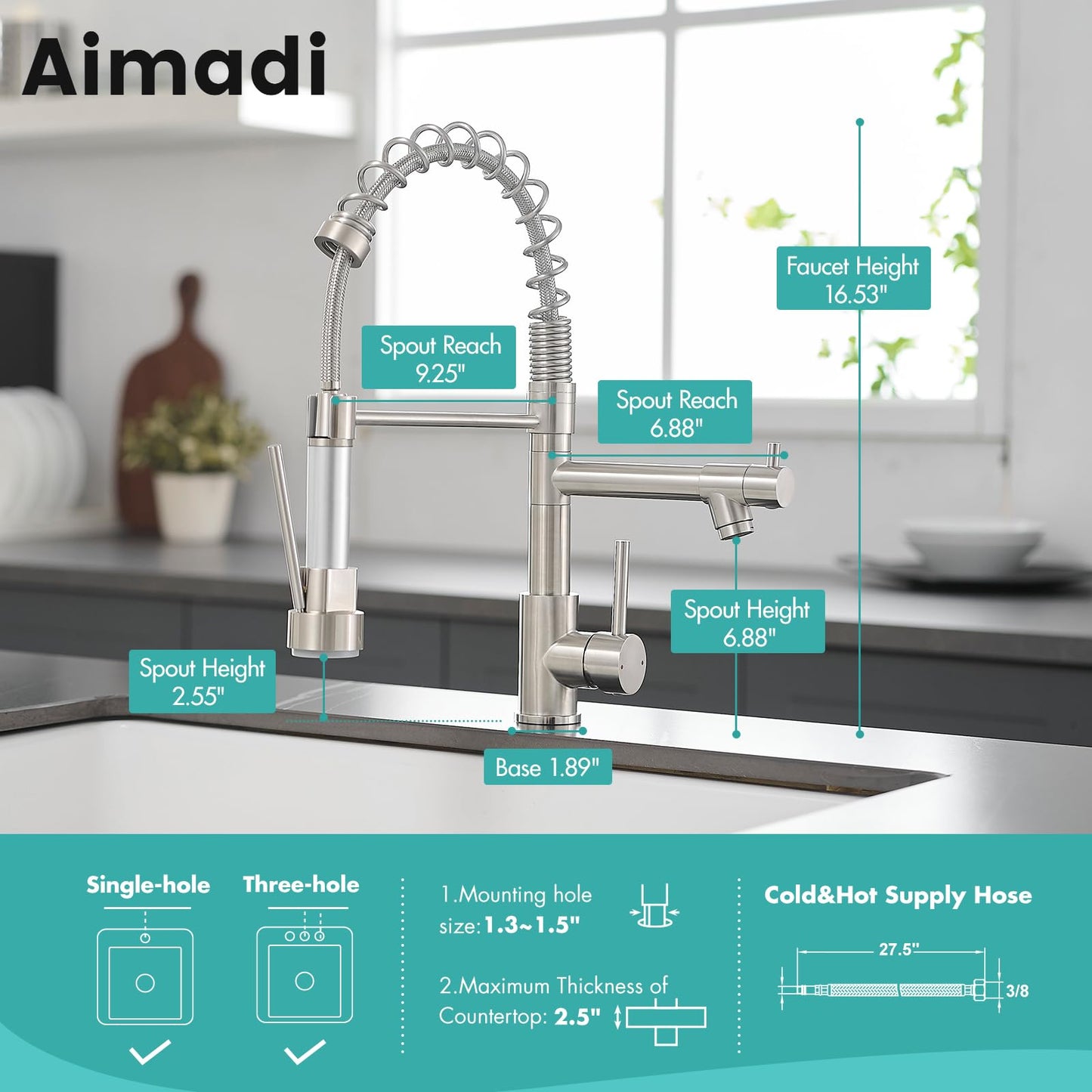 AIMADI Stainless Steel Kitchen Faucet with Pull Down Sprayer