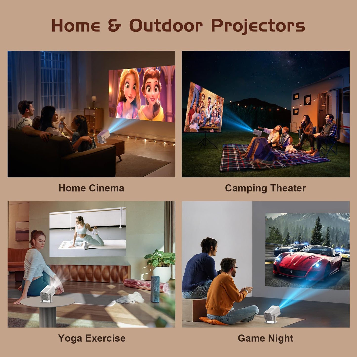 Mini Projector with Bluetooth, Electric Focus Portable Movie Projector with 270° Rotatable, 1080P HD Support, Auto Keystone, Compatible with Smartphone, TV Stick, Laptop, HDMI for Bedroom, Outdoor Use