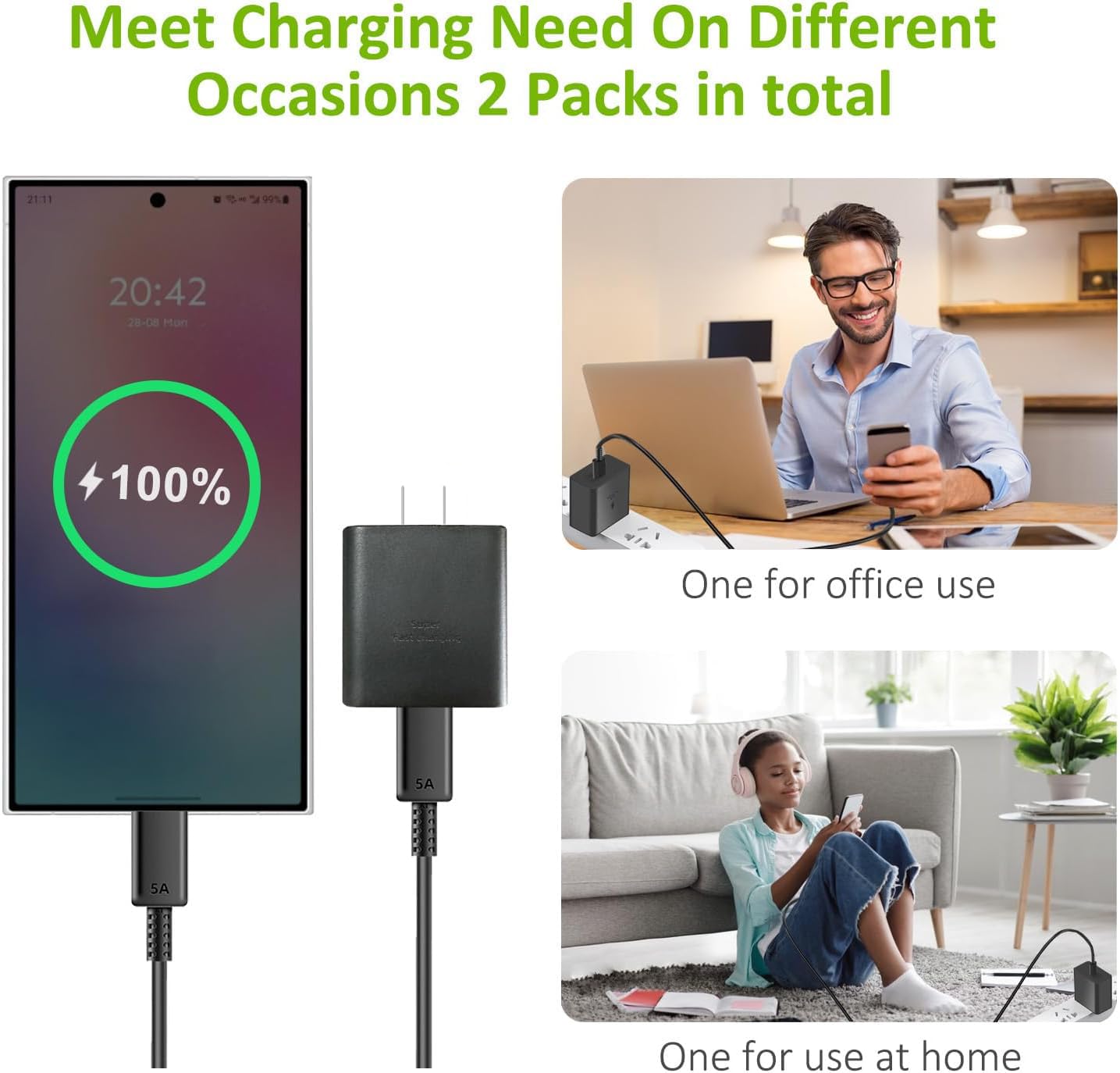 45W USB C Charger Block with 3 Cables