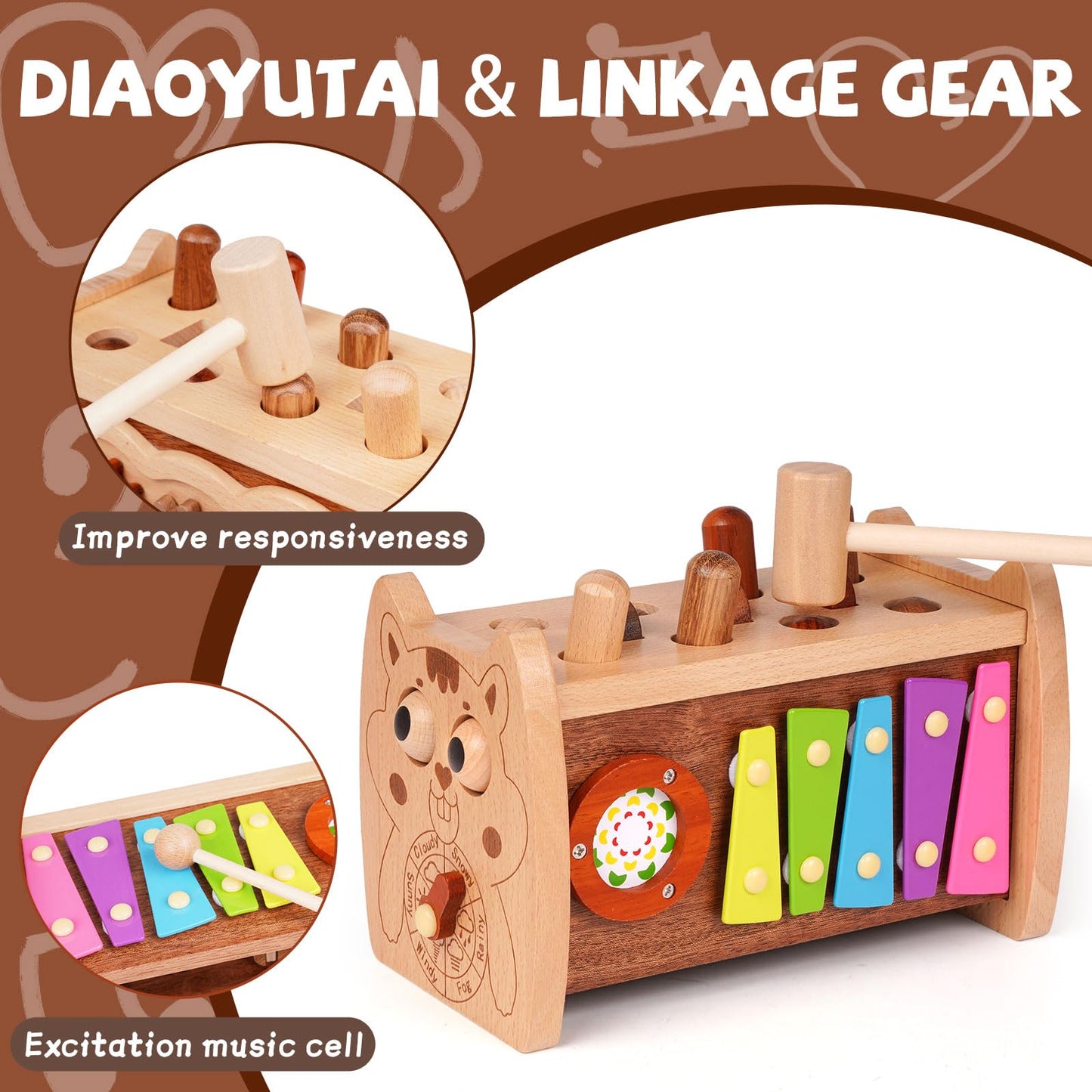 6-in-1 Wooden Montessori Hammer Toy for Toddlers