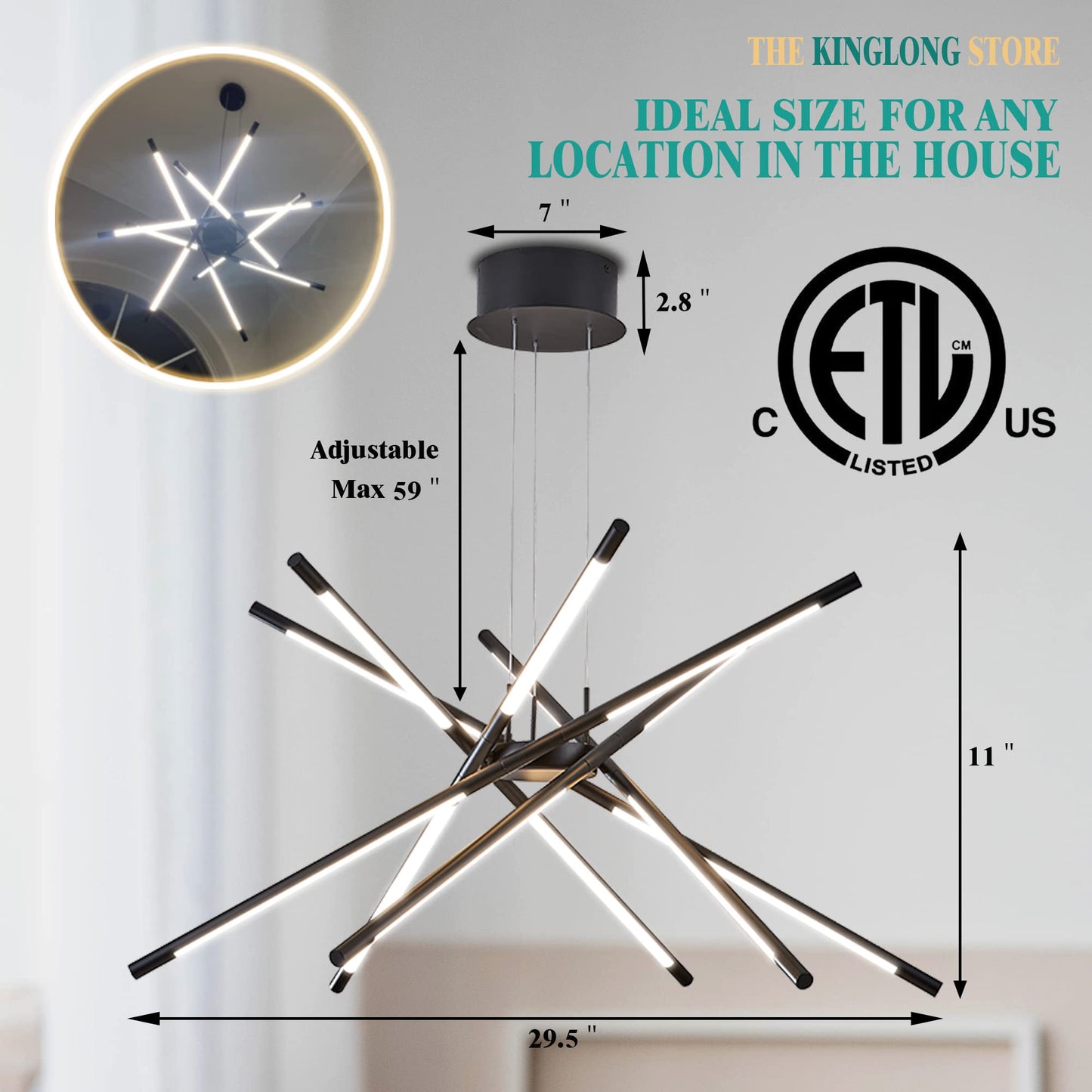 Dimmable Black Sputnik Ceiling Light Fixture