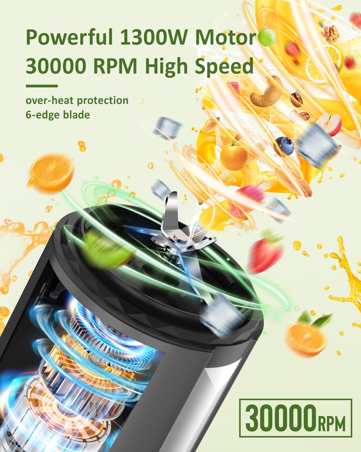 Compact 1300W Smoothie Blender with To-Go Cups