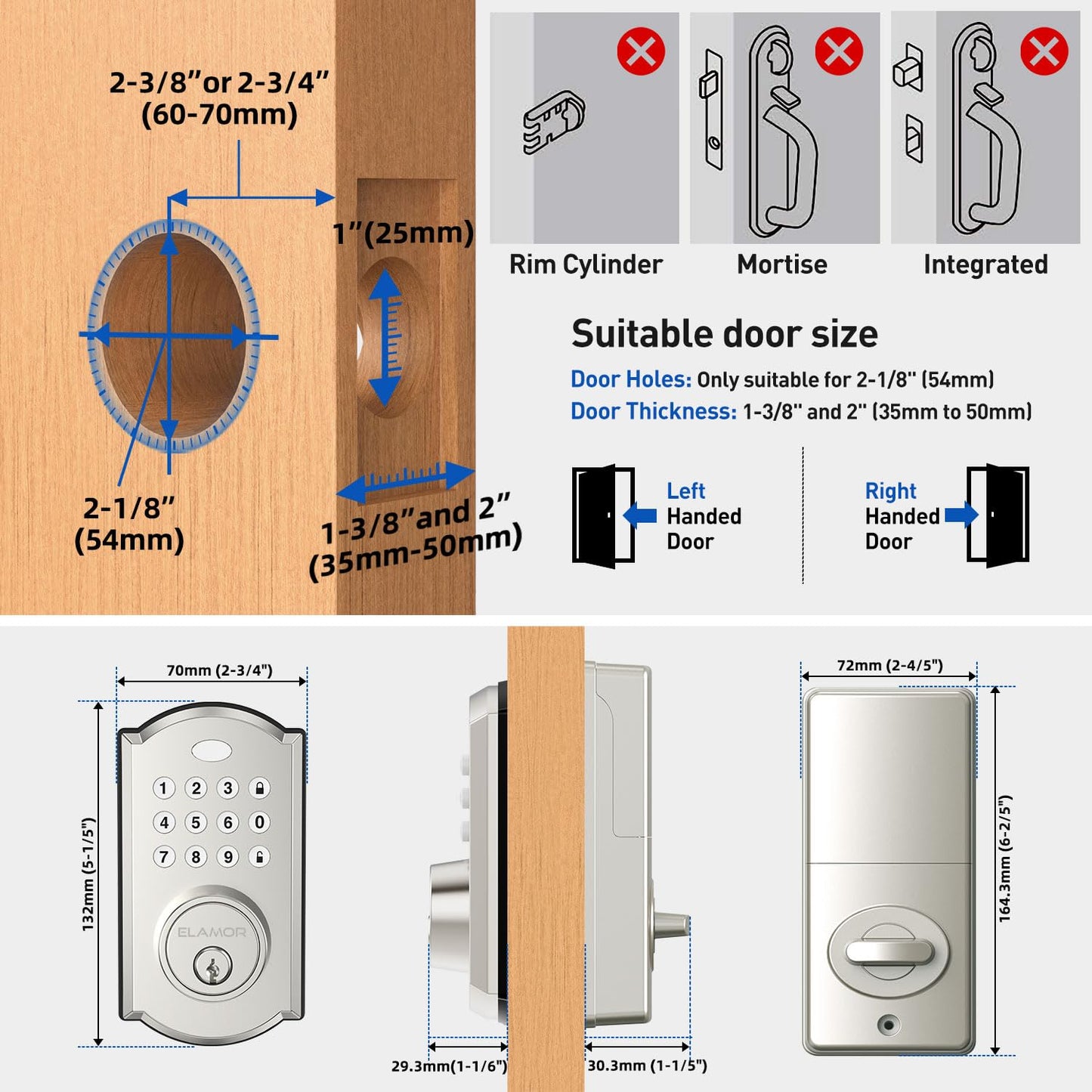 Keyless Entry Door Lock - Electronic Door Lock with Keypad, Smart Deadbolt Lock with Auto Lock, Security Waterproof Smart Lock, Easy to Install, Ideal for Front Door, Home Use, Apartment - ELAMOR M19