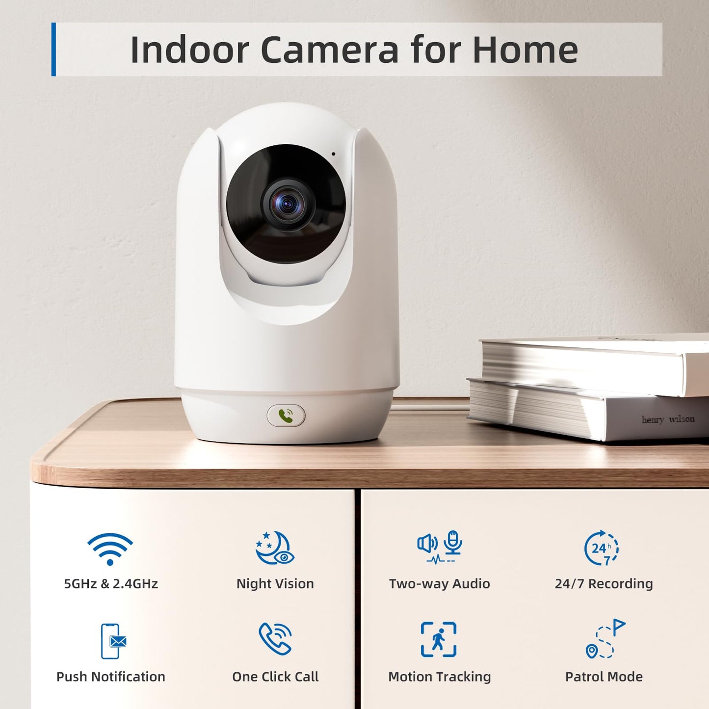 Indoor Security Camera with 5G WiFi and Motion Tracking