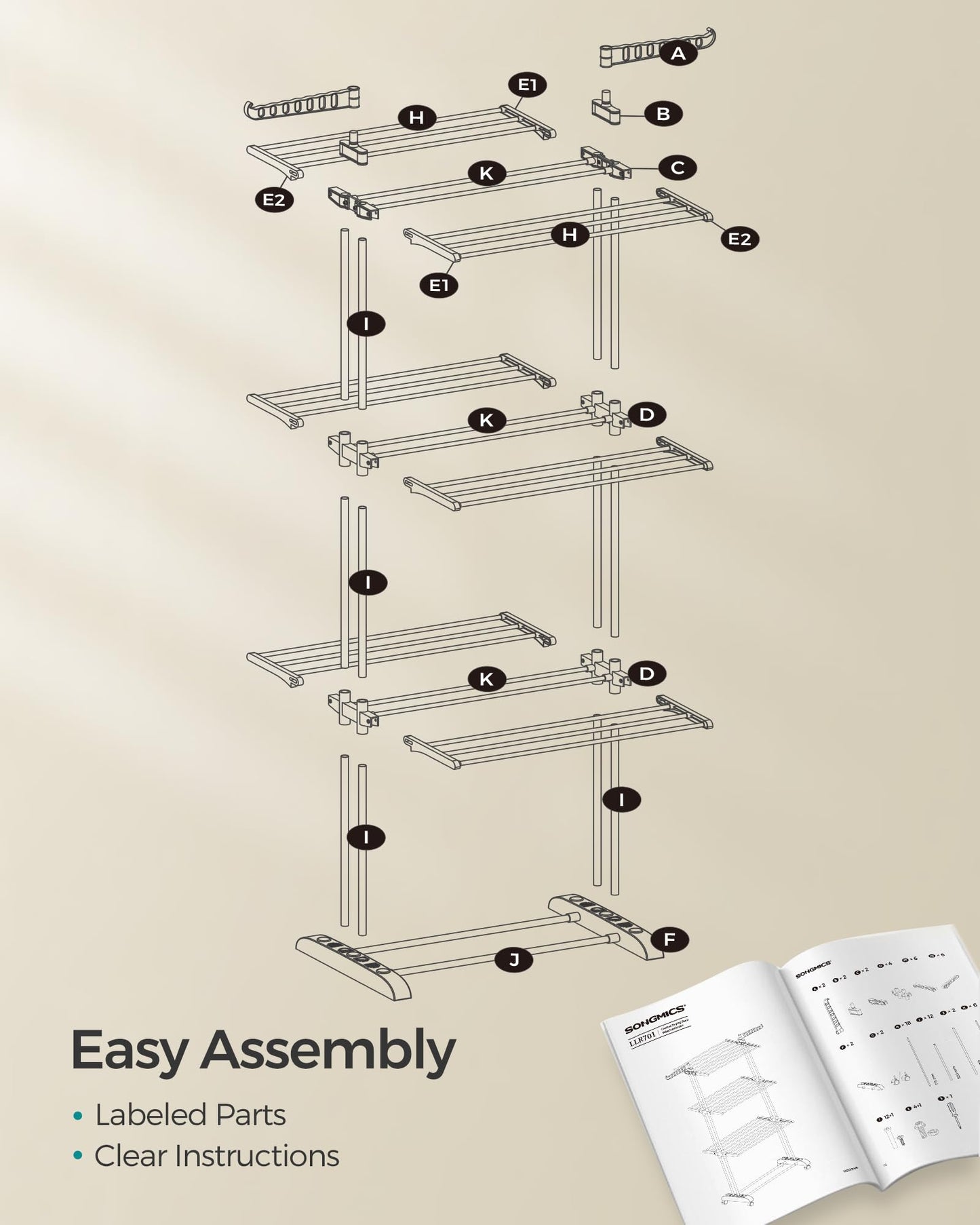 SONGMICS 4-Tier Foldable Clothes Drying Rack