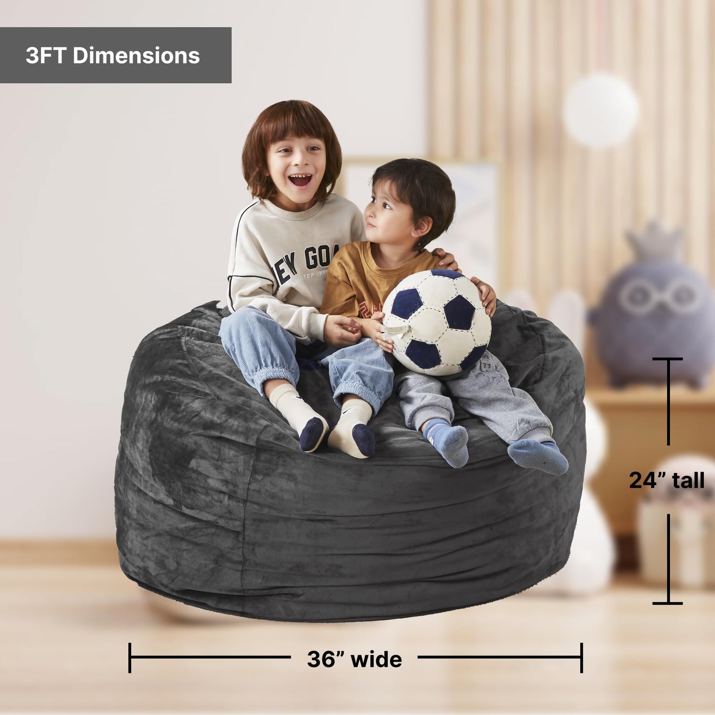Codi Bean Bag Chair for Kids and Adults with Filler Included, 3 FT - Comfy Beanbag Chairs for Teen, Memory Foam Added - Machine Washable and Soft Mink Bonded Cover - Charcoal Grey, 3ft