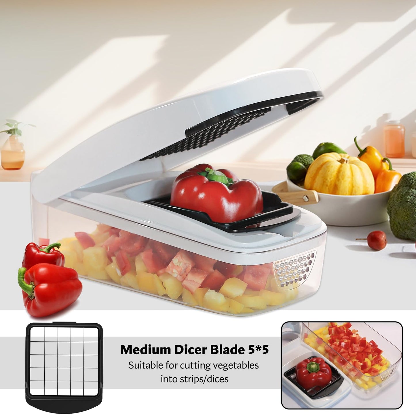 KITIDEA Vegetable Chopper with Container and Dicer