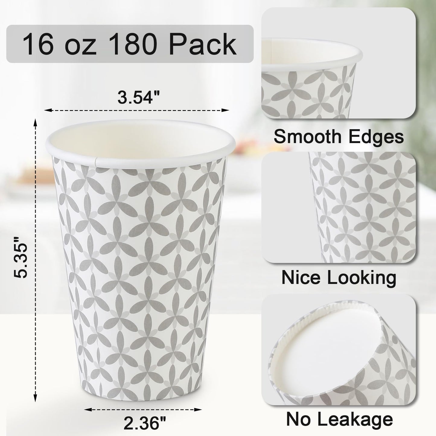 Disposable 16 oz Coffee Cups - 180 Pack
